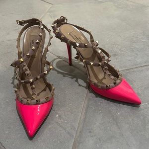 Valentino Neon Pink Rockstud Heels 40.5